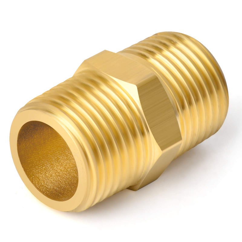 TAISHER 5PCS Brass Pipe Fitting Adapter, Hex Nipple, 1/2-Inch Male Pipe x 1/2-Inch Male Pipe - Image 2